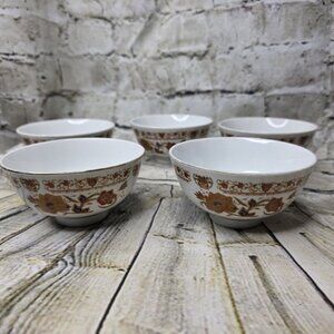 Vtg Tatung Rice + Miso Bowls Lotus Burgundy And Mustard SET OF 5 Cathay
